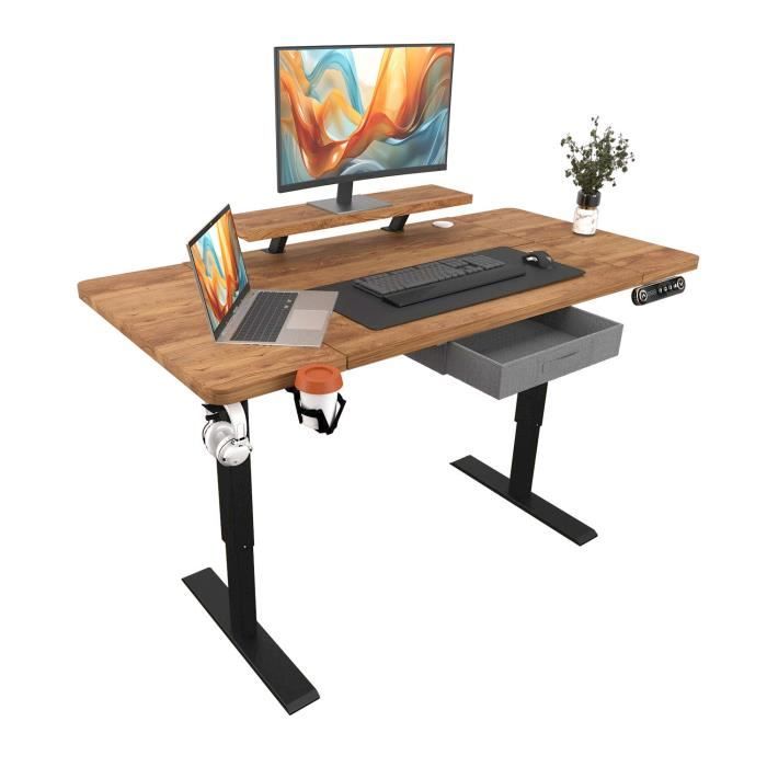 Radlove 160cm Bureau Assis Debout Droit Electrique Bureau Reglable en Hauteur avec Rangement&Etagere Vintage Bureau Gaming Rétro