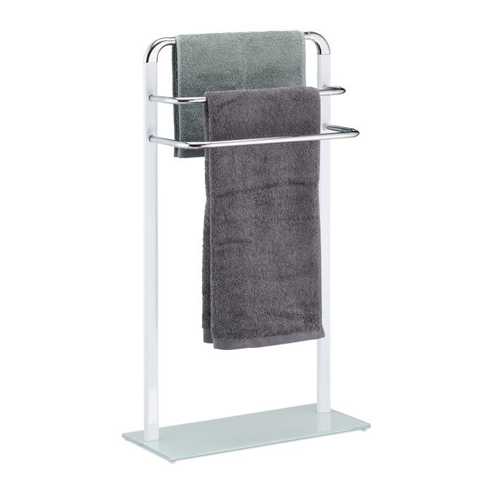 Relaxdays Porte-serviettes 3 barres métal chromé support serviettes design moderne HxlxP 80x45x20 cm blanc/argenté