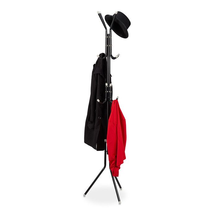 Relaxdays Porte-manteau métal avec 12 crochets HxLxP 180 x 44 x 39 cm autonome solide portant vêtements noir