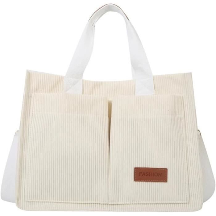 Grand Sac à Main Femme En Velours Côtelé - Sac Fourre-tout Université - Violet Ou Blanc - 68x28 Cm