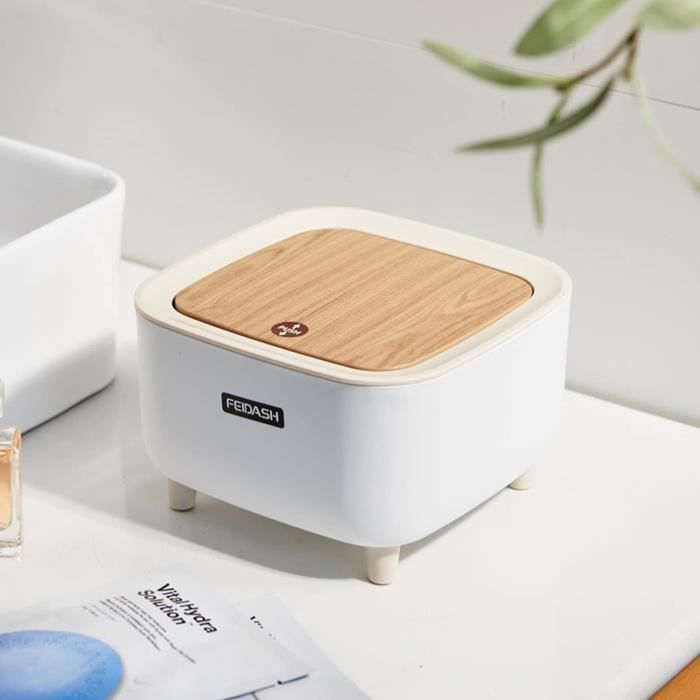 Mini Poubelle De Bureau Avec Couvercle à Pression – Petite Poubelle Sans Odeur Pour Table, Cuisine, Voiture, Salle De Bain (22x11x13 Cm)