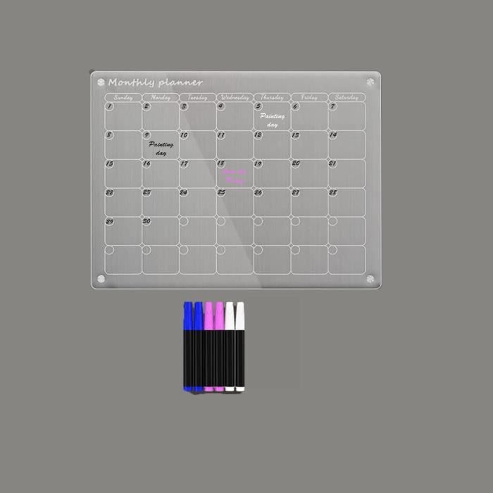 Calendrier Magnétique Pour Frigo – Planificateur Hebdo/mensuel En Acrylique Transparent – Avec 6 Marqueurs Effaçables – Format A4 Pratique