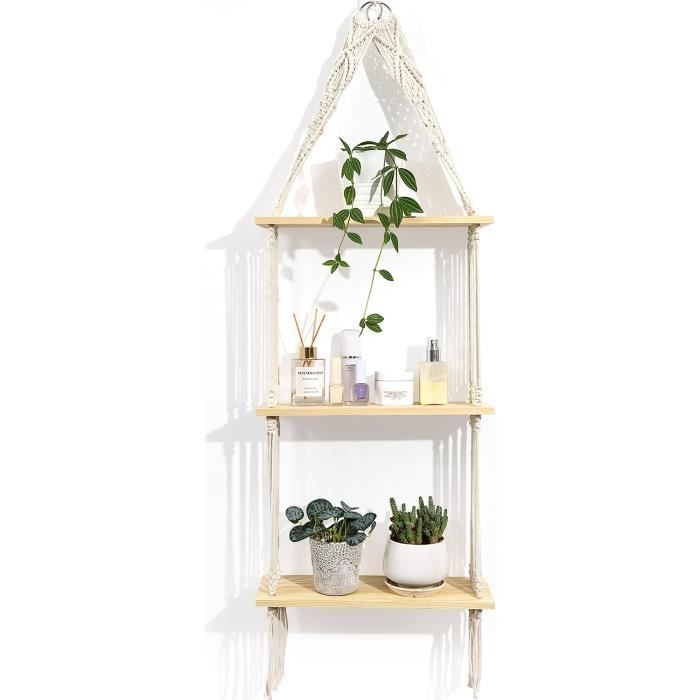 Étagère Murale Boho En Bois – 3 Niveaux, Design Bohème En Marron Rouge, Idéale Pour Décorer Votre Salon Ou Chambre - 2