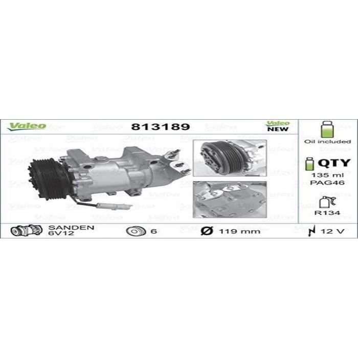Compresseur de climatisation - VALEO - 813189 - COMP NE PSA Berlingo C3 206 307