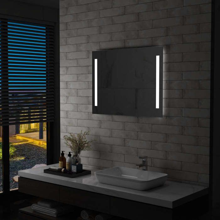vidaXL Miroir Mural à LED pour Salle de Bains Miroir à Lumière Miroir à Eclairage Economie dEnergie Miroir Carré Intérieur 144706