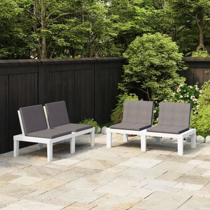 vidaXL Bancs de salon de jardin avec coussins 2 pcs Plastique Blanc