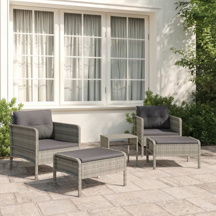 vidaXL Salon de jardin 5 pcs avec coussins Gris Résine tressée 319682