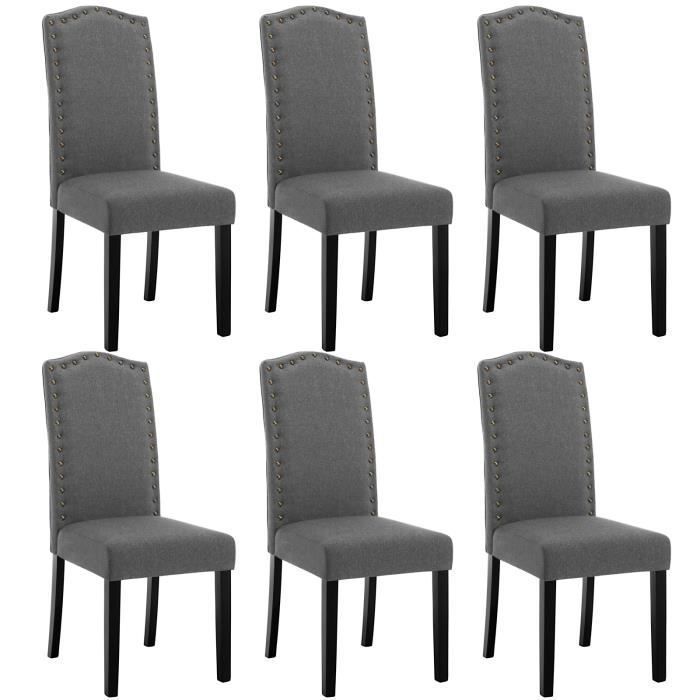Chaises Salle à Manger en Lin - Lot de 6 - Chaise Salon Rembourré - Dossier Haut - Gris foncé W0ATT0127-6