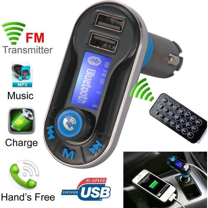 Transmetteur FM Bluetooth - Voiture - Lecteur MP3 - Sans fil - Mains libres - Noir