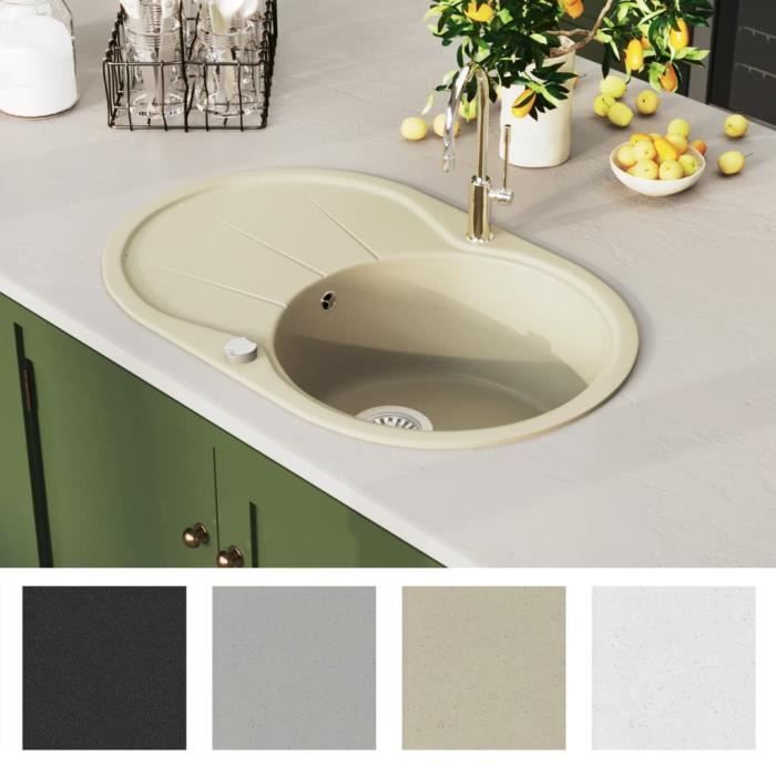 LesSaisons Évier de cuisine Granit Seul lavabo Ovale Beige 117221 ...