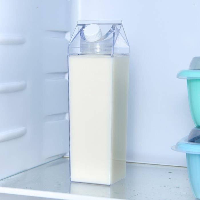 Bouteilles D'eau Réutilisables En Plastique Transparent - 2 Pièces, Format Carton De Lait 1L, Design Carré étanche