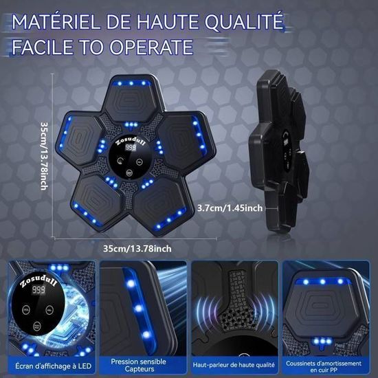 Machine De Boxe Musicale Aiyyotto – LED Bluetooth 12 Modes, 12 Vitesses, Avec Gants De Boxe Offerts – Pour Adultes Et Enfants