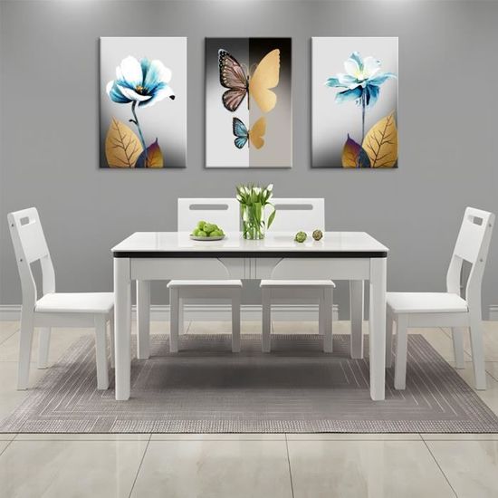 Luxe bleu or papillon Impression sur Toile Affiche Decoration Murale Tableau  Art Moderne Toile Peinture Salon Chambre Maison Decoration Murale X3 Sans  Cadre (60X90cm)