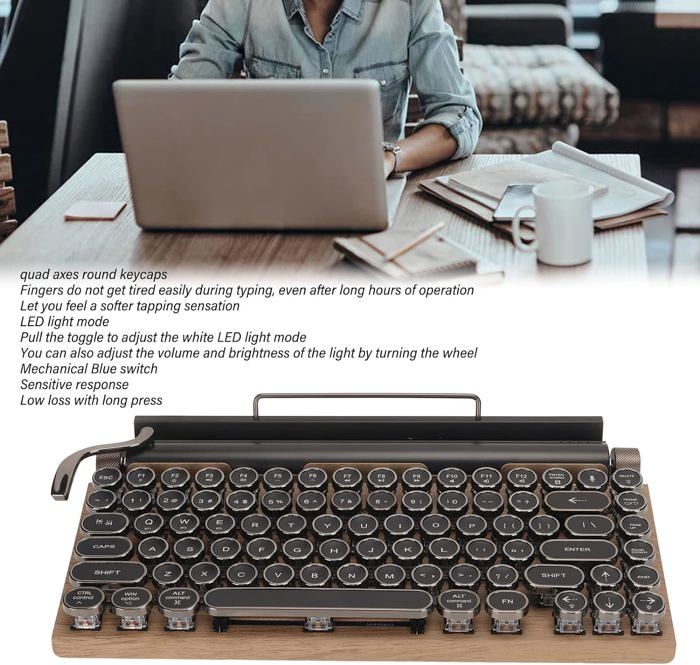 Clavier Mécanique Rétro 83 Touches Trjgtas – Bluetooth 5.0/USB, Rétroéclairage Blanc, Batterie 2000 MAh, Design Métal