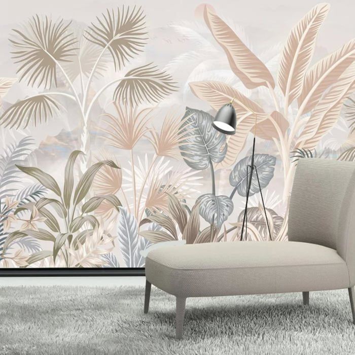 Papier Peint Panoramique 3D Soie Feuilles de la jungle de la forêt ...