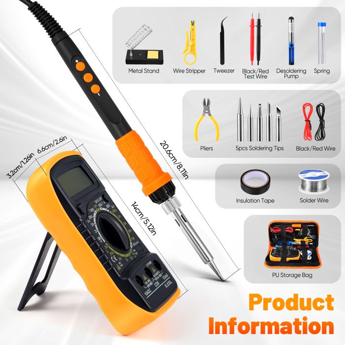 Kit De Soudure Vastar 60W Avec Fer à Souder, Température Réglable 200-450°C Et Multimètre