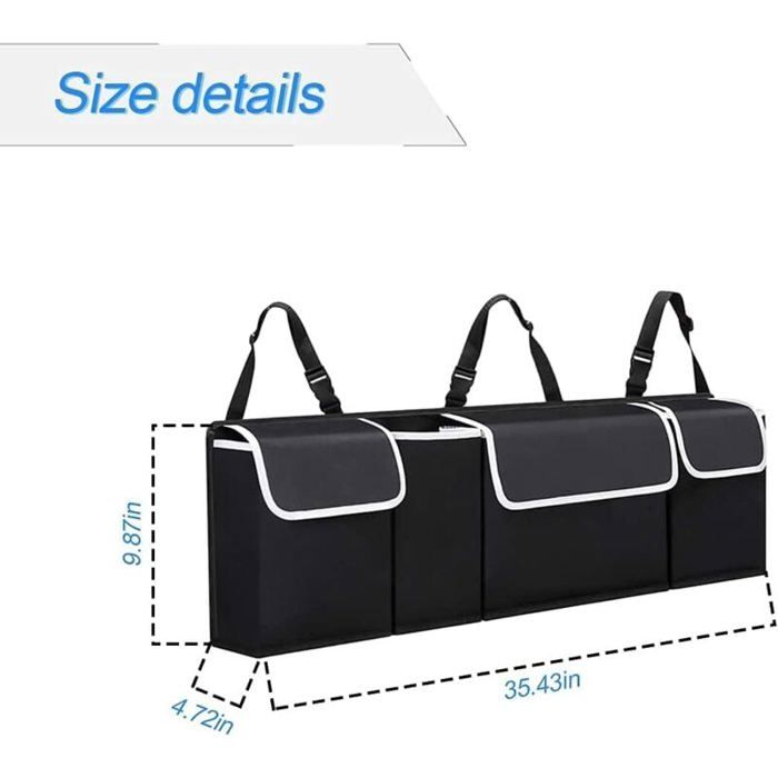 Organisateur Coffre Voiture Pliable - 3 Compartiments + 5 Poches - Tissu Oxford Déperlant - Fond Antidérapant