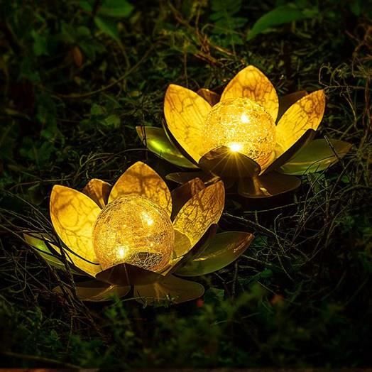 Lampe Solaire Lotus Ausolee - Déco Jardin Étanche IP55 - Éclairage Ambré Autonome 6-8h