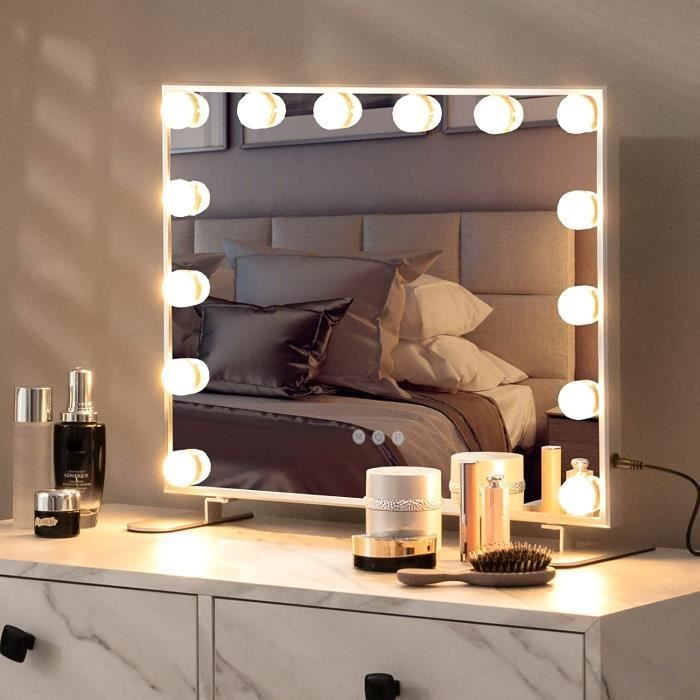 Miroir De Maquillage Hollywood Avec éclairage, Grand Miroir De Maquillage Eclaire Avec 3 Couleurs De Lumiere Et 12 Lampes Led A Intensite Variable Ecran De Controle Tactile Smart Et Rotation A 360 Degres Miroir De Maquillage Hollywood Avec éclairage, Grand Miroir De Maquillage Eclaire Avec 3 Couleurs De Lumiere Et 12 Lampes Led A Intensite Variable Ecran De Controle Tactile Smart Et Rotation A 360 Degres