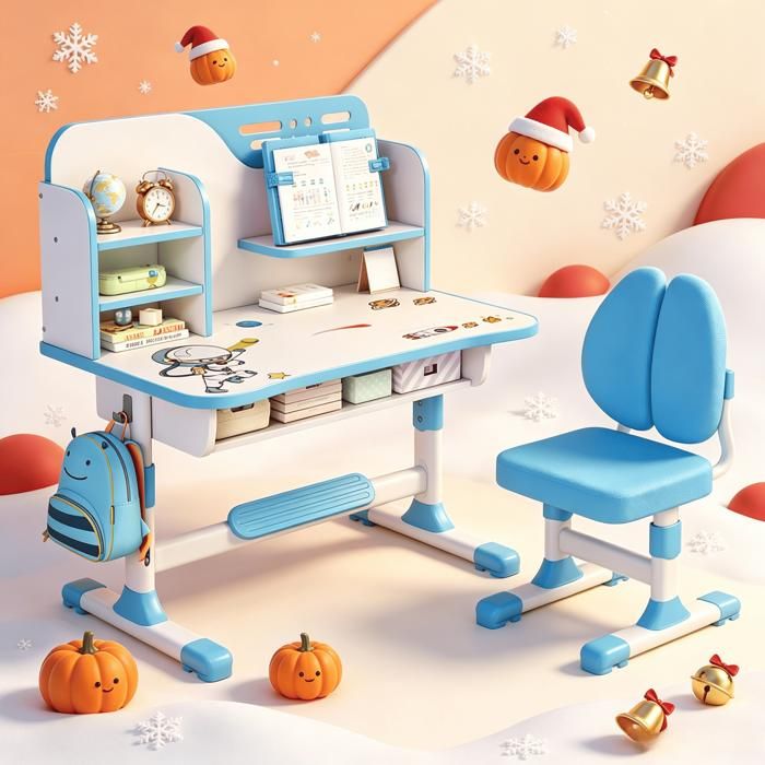 Bureau Dessin Animé Bleu Bureau Enfant UDIYO Réglable - Table Et Chaise Avec Tiroir - Motif Dessin Animé Bleu Mobilier Enfant