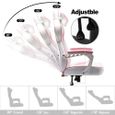 Feuteuil de gaming Blanc et rose ergonomique en cuir PU rotative réglable avec appui-tête et support lombaire Hauteur 124cm-2
