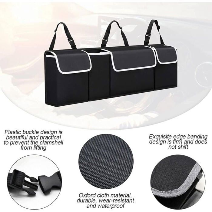 Rangement Coffre De Voiture, Organisateur De Rangement En Tissu Oxford, Organisateur Coffre Pliable Et étanche(Noir) - Auto