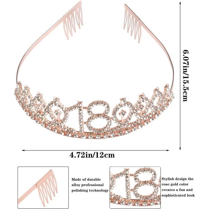 Moitkptt Couronne Et Écharpe 18 Ans Or Rose - Set Anniversaire Fille Avec Pince à Cheveux
