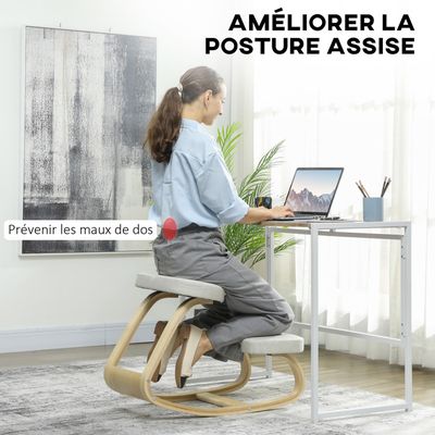 Siège Bois Bouleau Chaise à Genoux Ergonomique HOMCOM - Siège Basculant Bois Pour Bureau - Améliore Posture Chaise Bureau