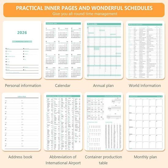 Agenda 2026 - Vue Mensuelle, Format A5, Avec Porte-stylo Et Onglets Colorés, Idéal Pour Organiser L'année