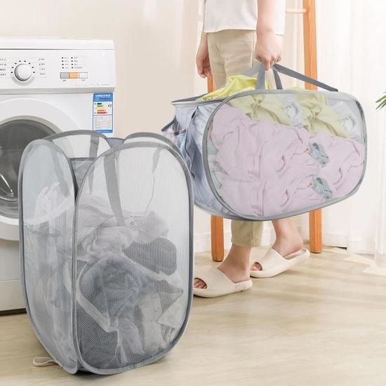 Panier à Linge Pliable En Maille – 58 Cm Haut X 36 Cm Large, Gris Clair – Pour Buanderie, Salle De Bain, Rangement Jouets