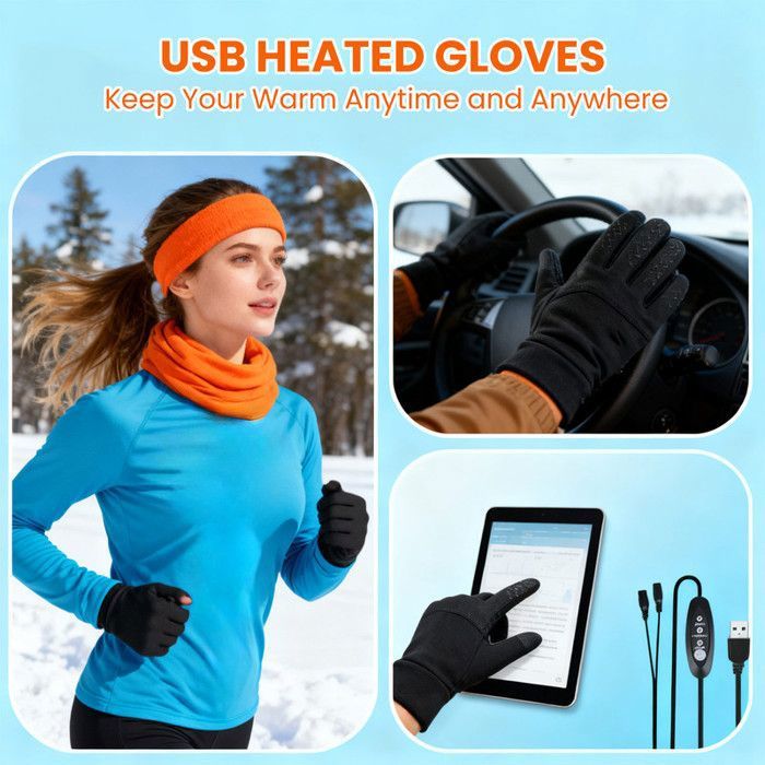 Gants Chauffants USB – 3 Températures (35/45/55°C), écran Tactile, Antidérapants, Pour Homme Et Femme – Ski, Moto, Vélo, Travail