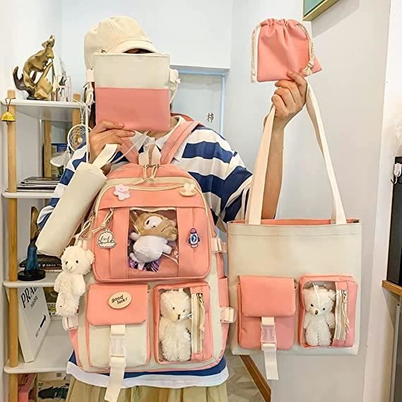 Sac dos 5 pi ces grands cartables en toile Harajuku cartable