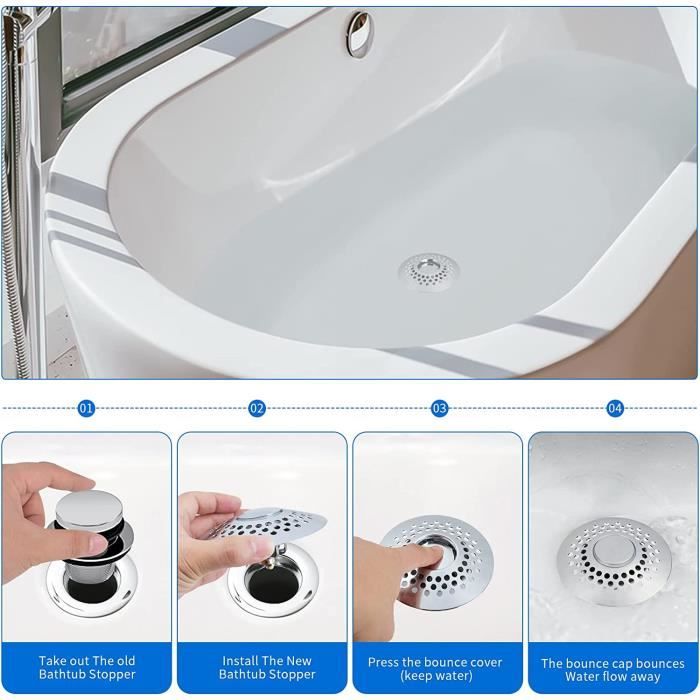 Bouchon Évier 2 En 1 Pop-Up Réglable - Avec Filtre à Cheveux, Pour Bonde 37-44 Mm | Baignoire, Lavabo, Cuisine