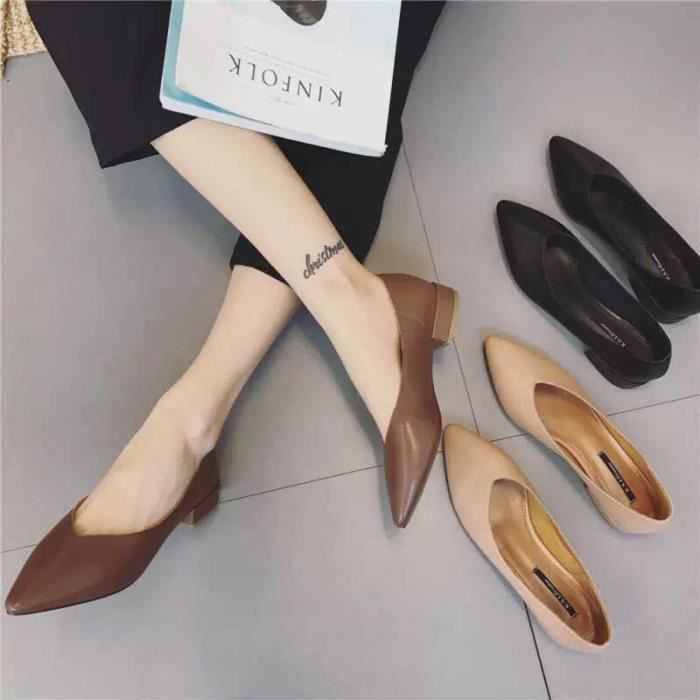 Escarpins en cuir véritable à talon carré et bout pointu Noir