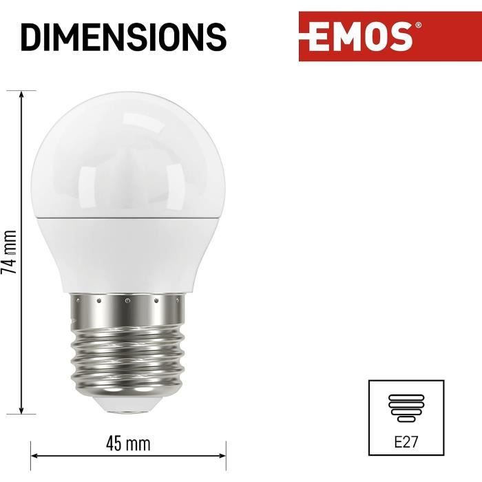 Emos Lot de 3 ampoules LED, 6 W, remplace l'ampoule à incandescence de 40 W,  culot E27, 470 lm, blanche neutre, 4000 K, mini [310] - Cdiscount Maison