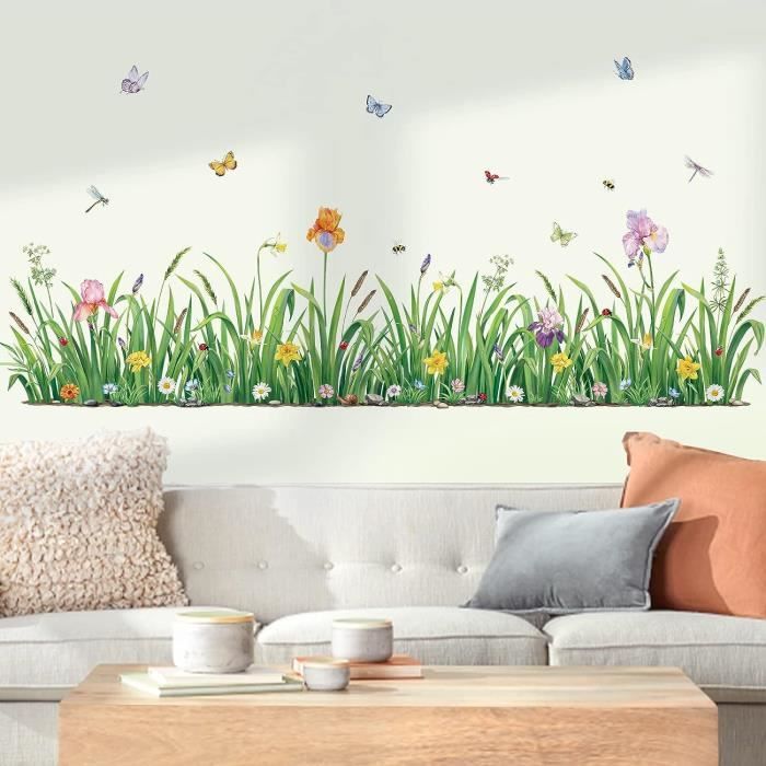 Decalmile Stickers Muraux Herbe Verte Coin Plinthe Autocollant Mural ...