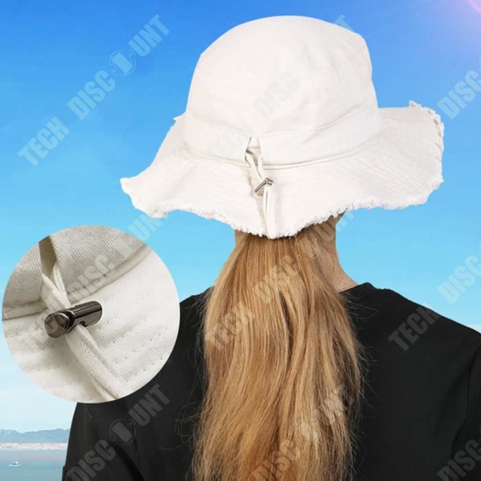Chapeau De Pêcheur Anti-UV à Bords Effilochés – Coton, Cordon Menton Réglable, Large Bord, 55-65 Cm – 5 Couleurs