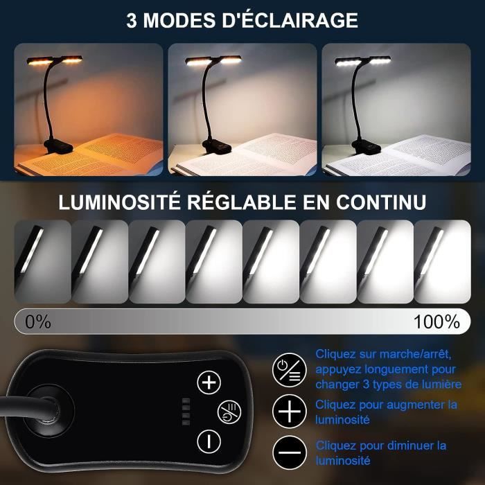 Lampe De Lecture USB à 2 Bras – LED COB, Col De Cygne, Noire, Lot De 2