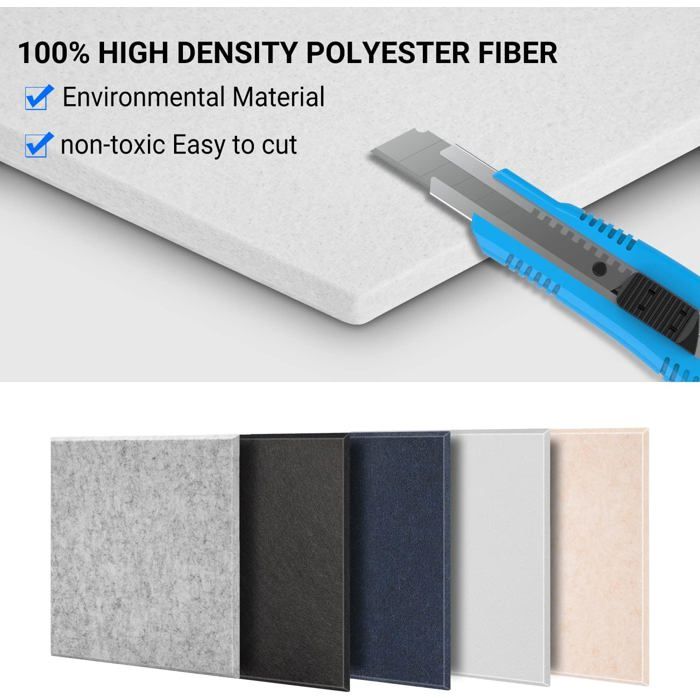 12 Panneaux Acoustiques Décoratifs à Personnaliser - 30x25x1,2 Cm - Absorbants, Écologiques, Autocollants - Pour Studio, Bureau - 3