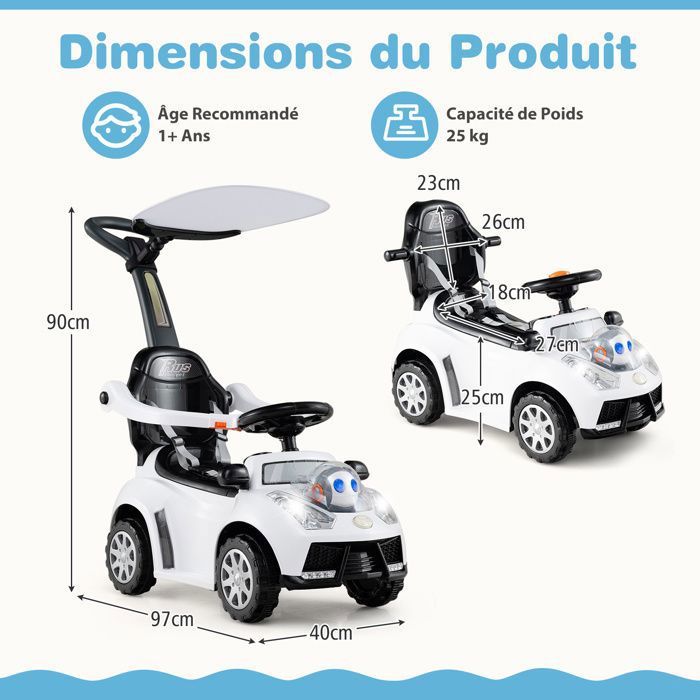 GIANTEX 3 en 1 Voiture à Pousser Enfant, 1+ Ans, Toit Réglable, Poignée GIANTEX 3 en 1 Voiture à Pousser Enfant, 1+ Ans, Toit Réglable, Poignée