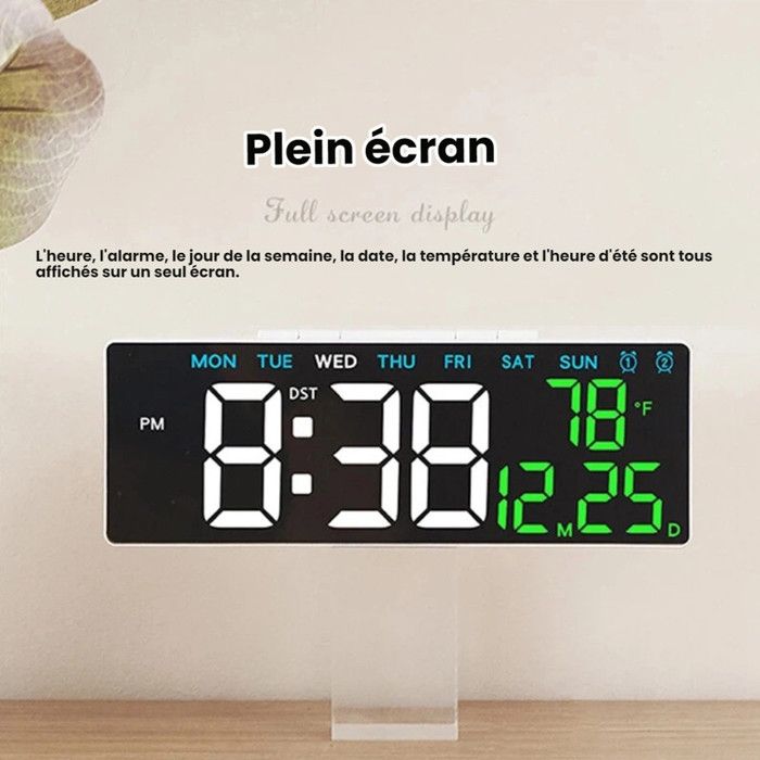 Horloge Murale Numérique LED - Date, Calendrier, Température (Bureau)