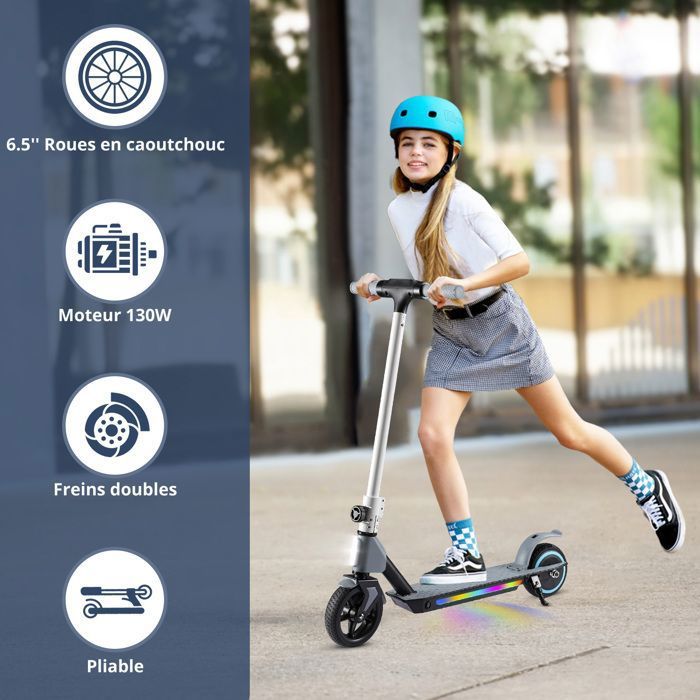 TENBOOM Trottinette Enfant 3-10 Ans – 2 Roues LED Clignotantes, Pliable, Hauteur Réglable 60-81 Cm, Frein Arrière – Aluminium ABEC 7
