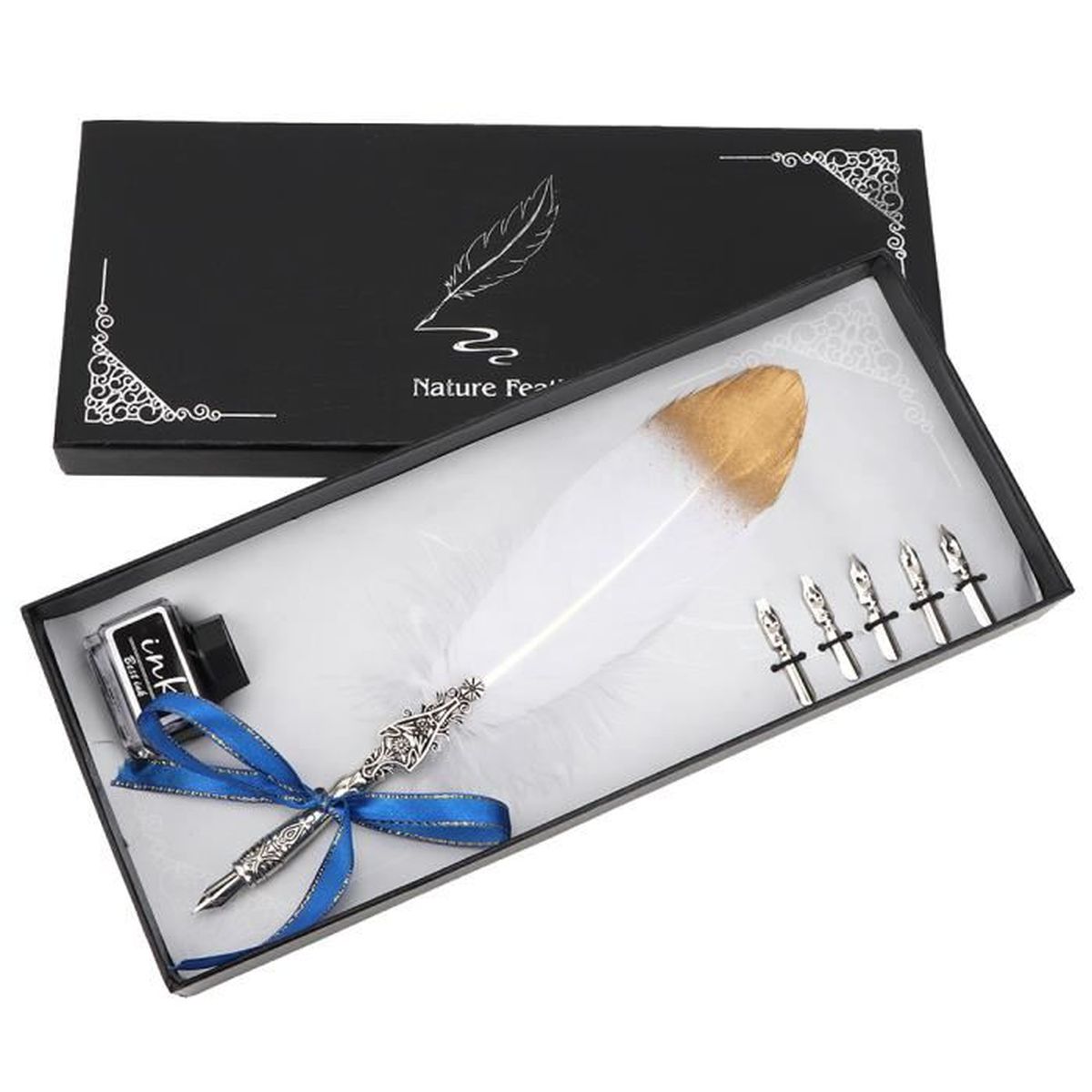 Set Plume Calligraphie Vintage - 6 Plumes Métal Et Encre, Style Rétro Pour écriture Et Cadeau Unique