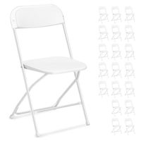 Lot de 20 chaises pliantes en plastique blanc, sièges commerciaux empilables portables intérieurs et extérieurs avec cadre en acier
