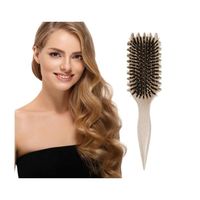 Bounce Curl Brush Brosse de définition des boucles rebondissantes, brosse coiffante en poils de sanglier pour démêler,(Beige)