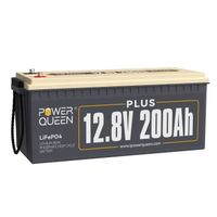 Power Queen Batterie Lithium LiFePO4 - 12V 200Ah PLUS - 2560Wh - BMS 200A - 4000+ Cycles de Recharge - L532*P207*H215mm