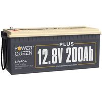 Power Queen Batterie Lithium LiFePO4 - 12V 200Ah PLUS - 2560Wh - BMS 200A - 4000+ Cycles de Recharge - L532*P207*H215mm