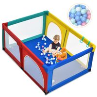 Parc Bébé Pliable 124x124cm Avec 50 Balles - Hauteur 70cm, Tissu Oxford, Maille Respirante - Enfant 10-72 Mois - Gris Foncé