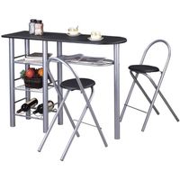 Ensemble STYLE avec table haute de bar mange-debout comptoir et 2 chaises/tabourets, en MDF noir mat et structure en métal