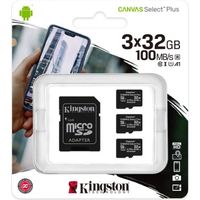 Kingston SDCS2/32GB-3P1A Canvas Select Plus microSDCard Class 10 (3x cards,SD Adaptateur